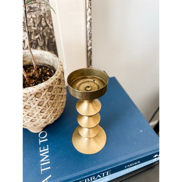 Vintage Solid Brass Modernist Candlestick Holder‎ | 5.25” Tall | Mid Century - Picture 5 of 6